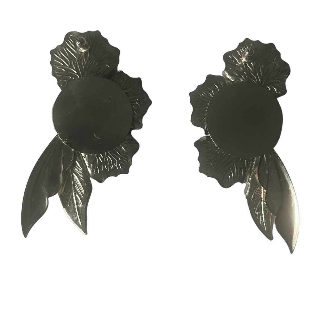 Vintage Statement Silver Leaf Earrings - image 3